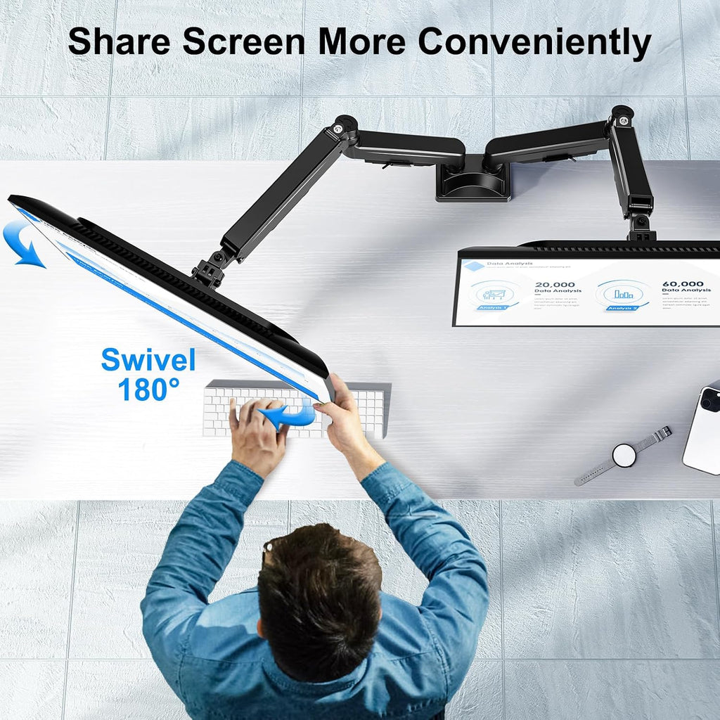 Dual Monitor Mount for Screens up to 43", Heavy Duty Monitor Arm | Ultrawide Desk Mount Holds 2.2-33lbs Each, Premium