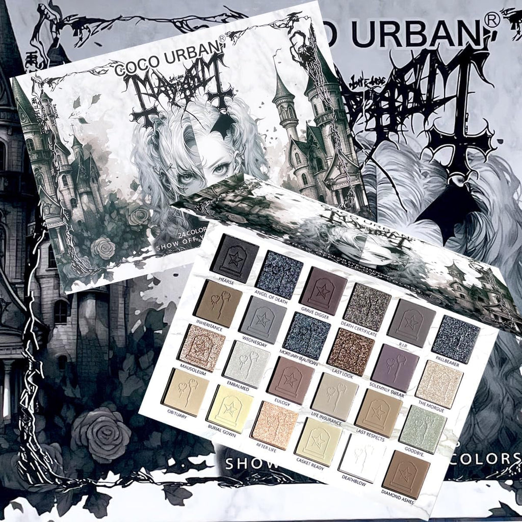 24Colors Black Grey Smokey Eyeshadow Palette, Matte Black Smoky Eye Shadow Palette, Shimmer High Pigmented Basic