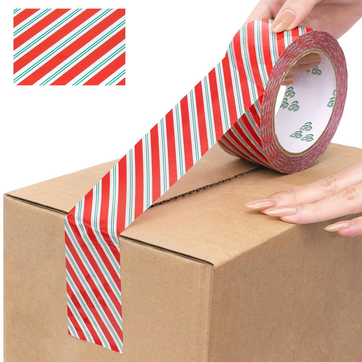 Christmas Packing Tape 100 Yards for Holiday Boxes Stripe