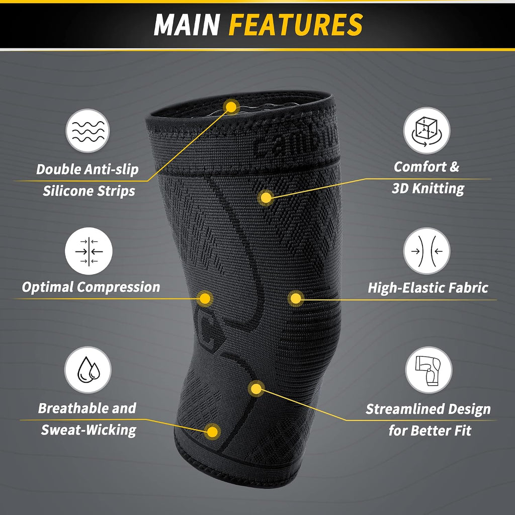 2 Pack Knee Brace, Knee Compression Sleeve Support for Men and Women, Knee Pads for Running, Hiking, Meniscus Tear