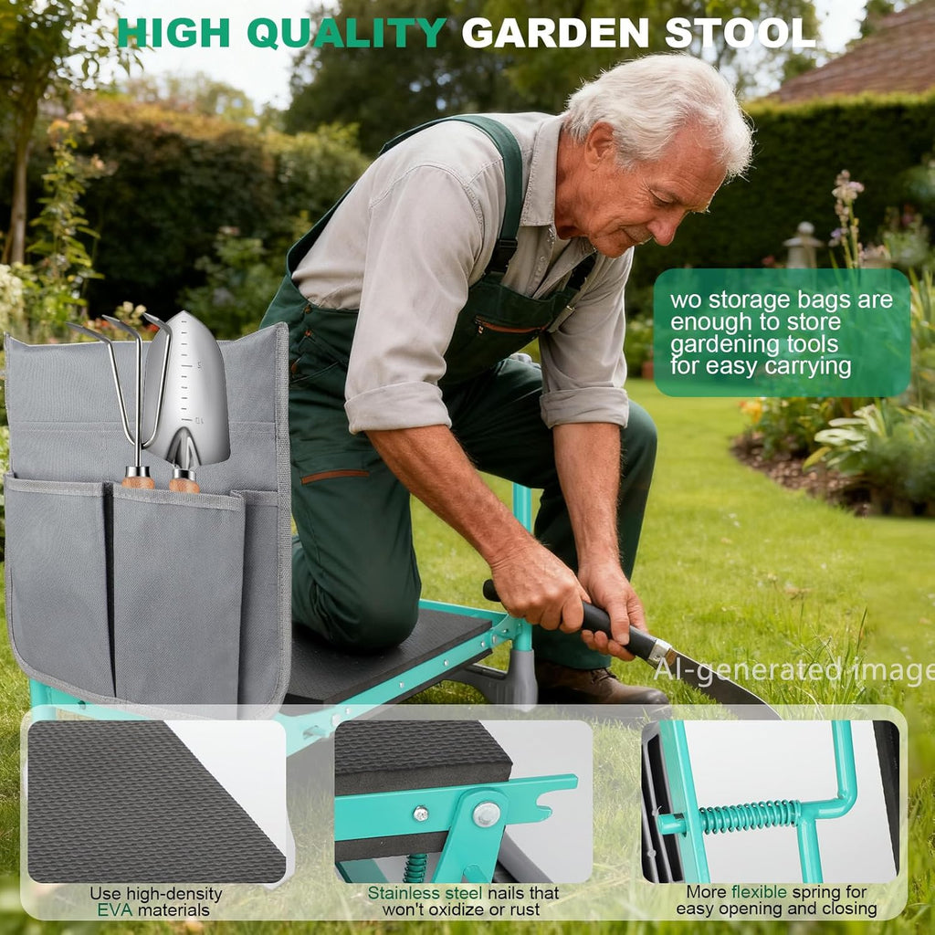 Garden Kneeler and Seat, 2-in-1 Foldable Garden Bench with Non-Slip EVA Foam Pad, Storage Bags, Glove, Portable