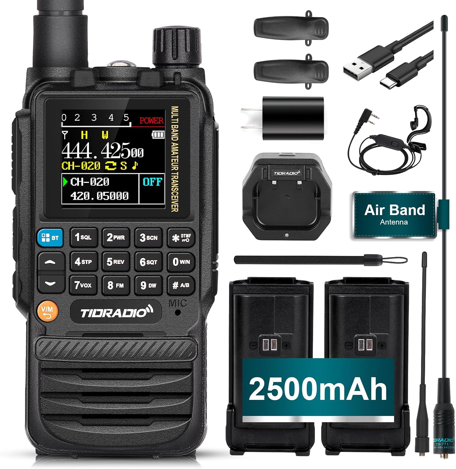 TD-H3 Multi-Band(2×2500mAh Batteries) Ham Radio,Wireless Programming,USB-C Programming& Charging,Dual PPT Rapid