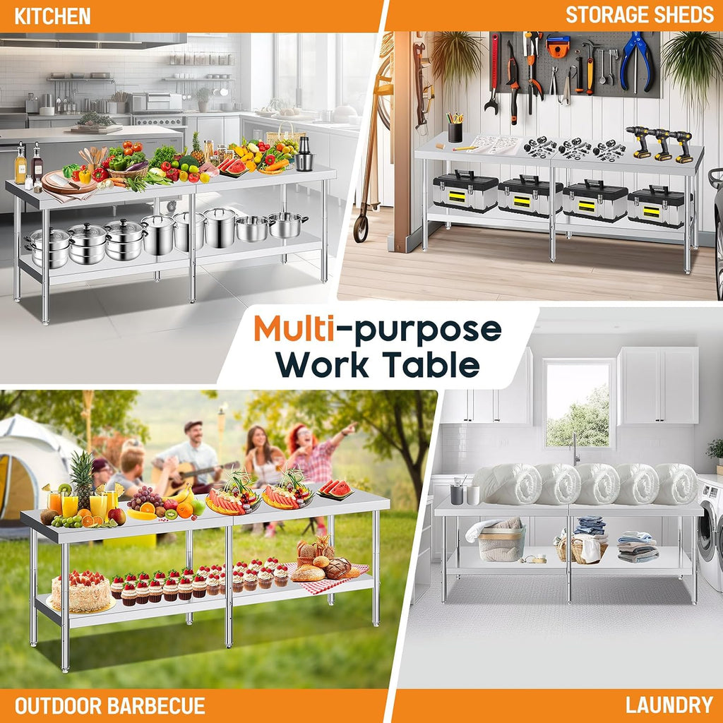 96 x 30-Inch Stainless Steel Prep and Work Table