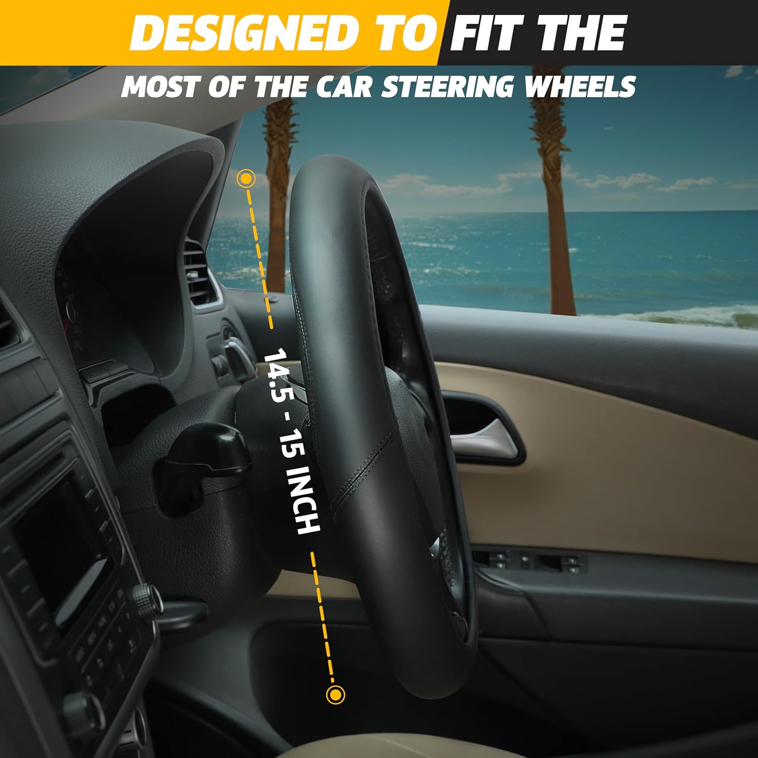 Car Steering Wheel Cover | Premium & Durable PU Leather with Anti-Slip Design | Universal Fit 14.5" - 15" Steering