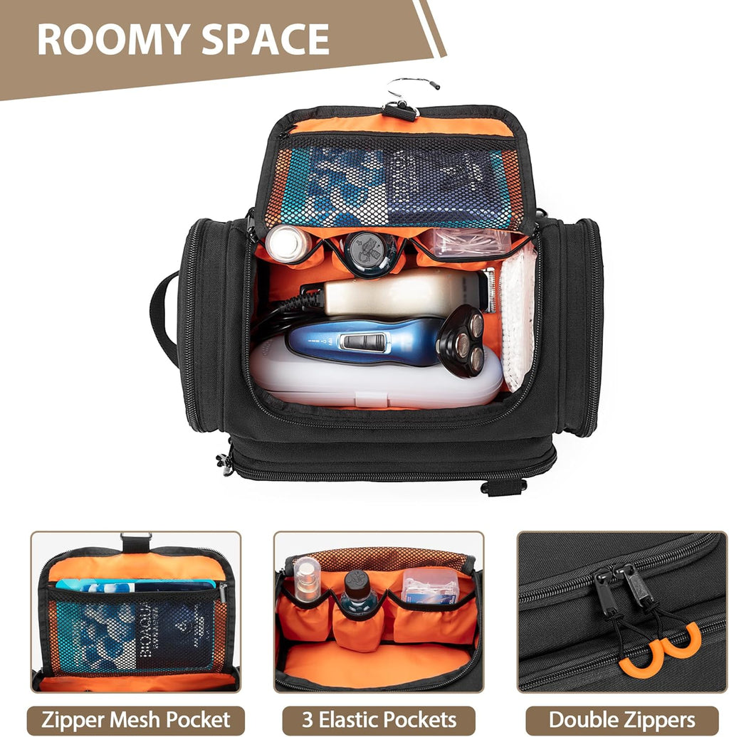 Tactical Toiletry Bag for Men, Hanging Hygiene Bag, Travel Dopp Kit Organizer for Shaving, Shower Essentials and