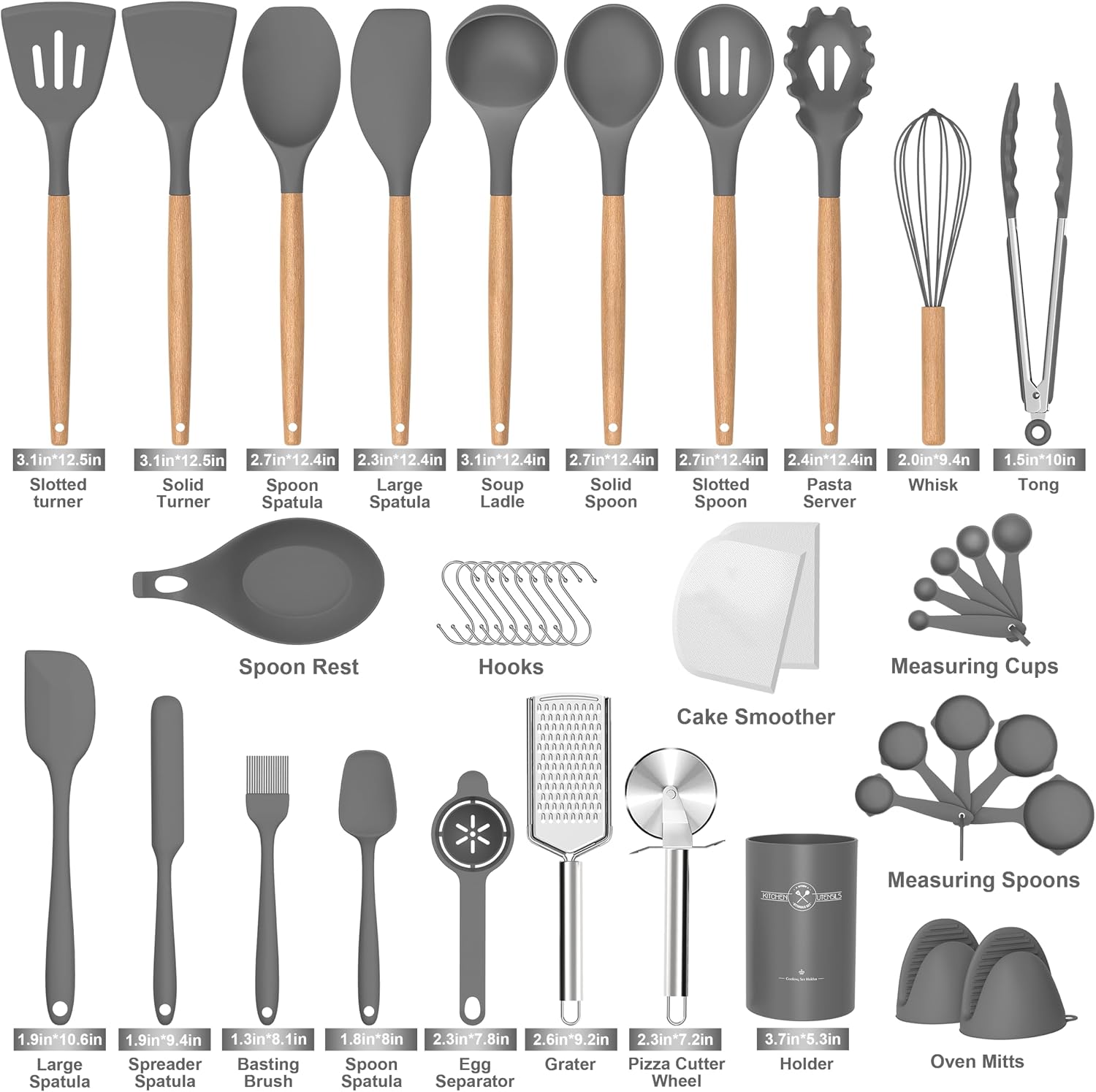 Silicone Cooking Utensils Set, 43Pcs Non-Stick Heat Resistant Kitchen Utensils Spatula Set with Wooden Handle for