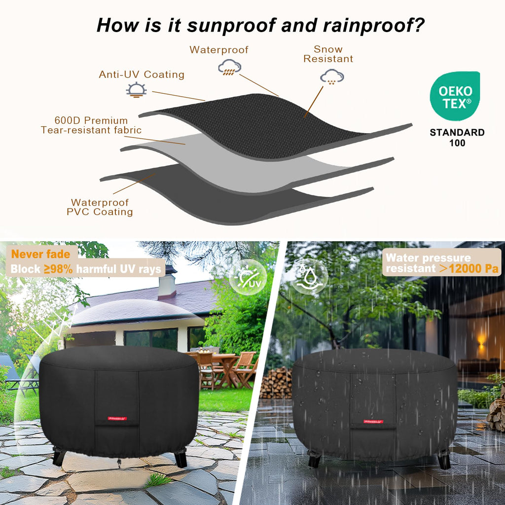 600D Round Patio Fire Pit Table Cover 32 inch, Black