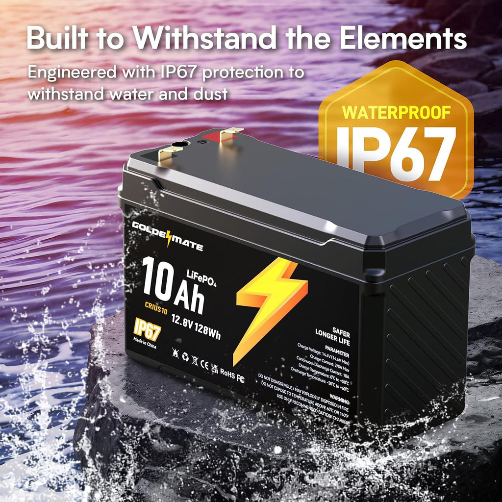 12V 10Ah Lithium LiFePO4 Battery(2 Packs), IP67 Waterproof | 5000+Deep Cycles, Lithium Iron Phosphate Battery