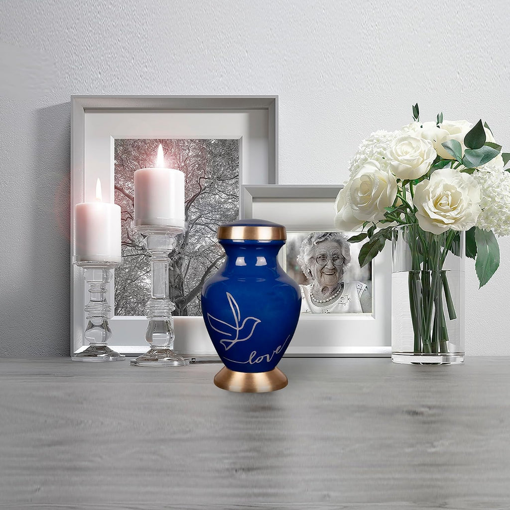 Small Urns for Human Ashes Keepsake, Love Dove Bird Decorative Mini Cremation Urns for Adult Men & Women, Small Dark