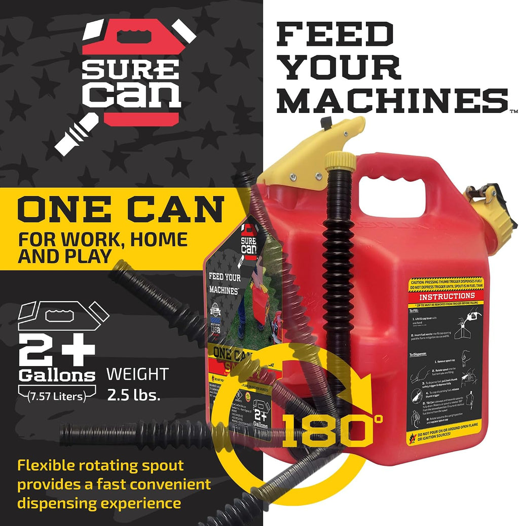 2 Gallon Type-II Safety Container - With a Rotating Spout, Free Spill Design, Self-Venting, & Safety Fill Cap, Your