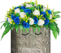 Artificial Cemetery Flowers, Silk Flower Arrangement,Artificial Rose Bouquet Grave Memorial Flowers with Headstone