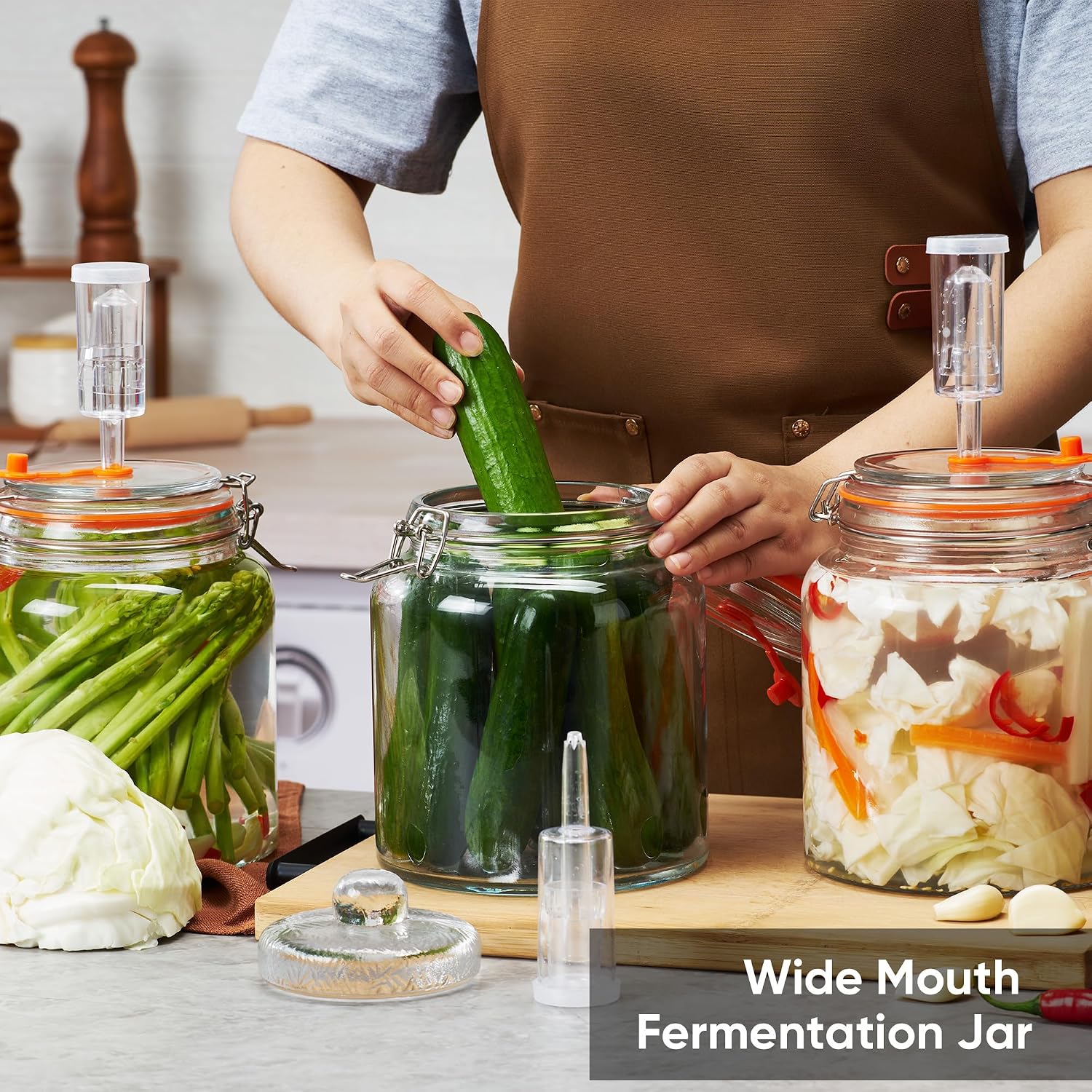 0.6 Gallon Fermentation Jars with Airlocks, 2 Pack Glass Kit | 4.2 inch wide mouth, small batch size
