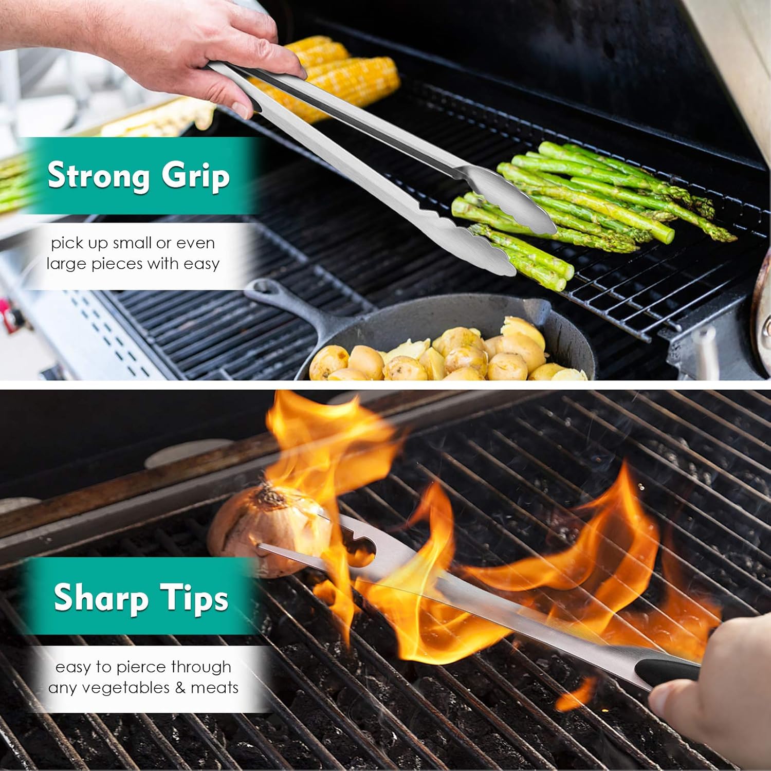 Grilling Utensil Set 18in, Stainless Steel BBQ Accessories Tools with Bag for Outdoor Cooking Camping, Heavy Duty
