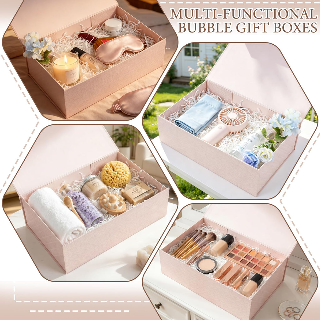 Pink Geometry Pattern Gift Boxes with Magnetic Lids 13.8x9x4.3inch,Large Bridesmaid Proposal Boxes, Rectangle