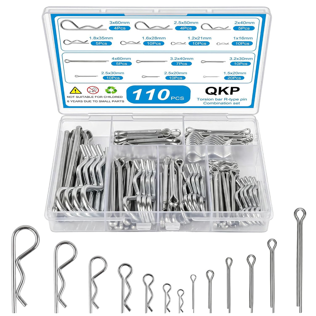 QKP 110Pcs Hardware Pins Assortment Kit, Zinc Plated