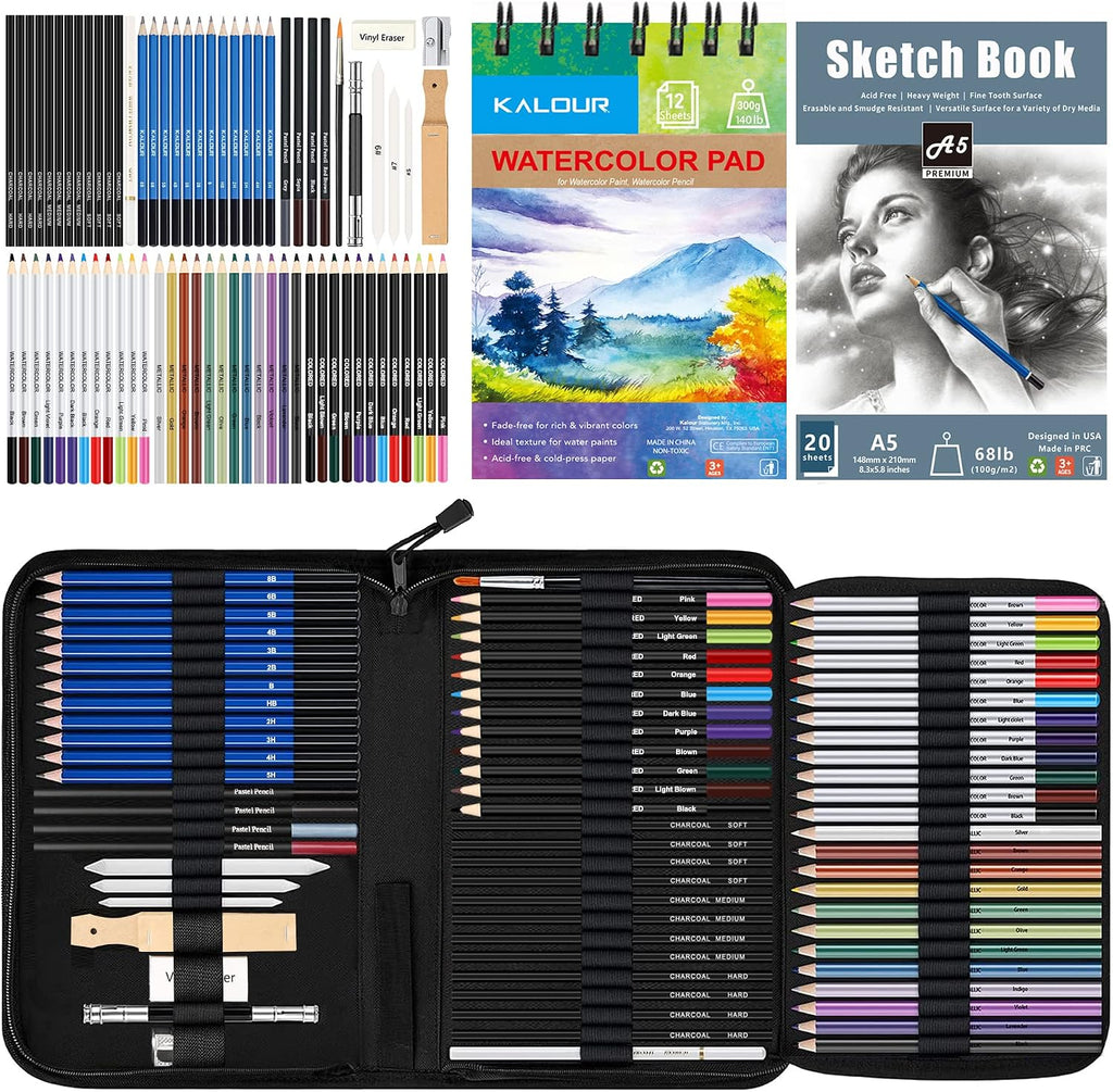 76 Drawing Sketching Kit Set - Pro Art Supplies with Sketchbook & Watercolor Paper - Include
