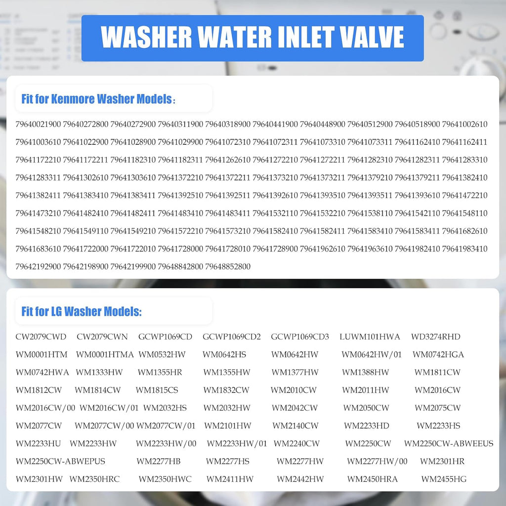 Washer Water Inlet Valve Replacement Parts Compatible with LG Kenmore Models WM1388HW WM1812CW WM1814CW WM1815CS