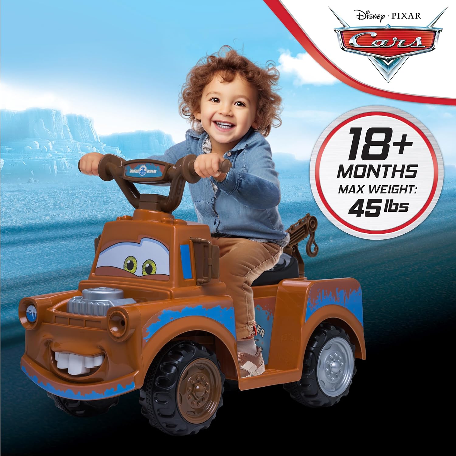 Toddler Disney Cars 3 Tow-Mater Electric Quad Ride-On, Kids 1.5-3 Years Old, 6 Volt Battery and Charger Included, Max