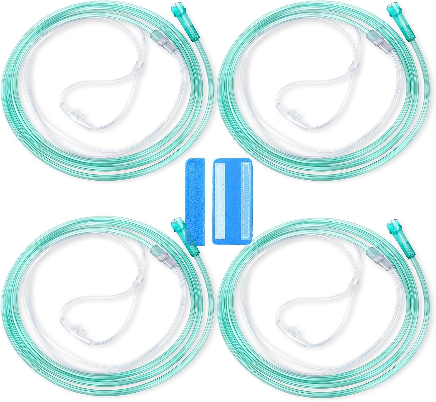 7 Foot Green Nasal Cannulas for Oxygen, Standard Kink Resistant Cannula Nasal Tubing for Oxygen - 4 Pack Oxygen