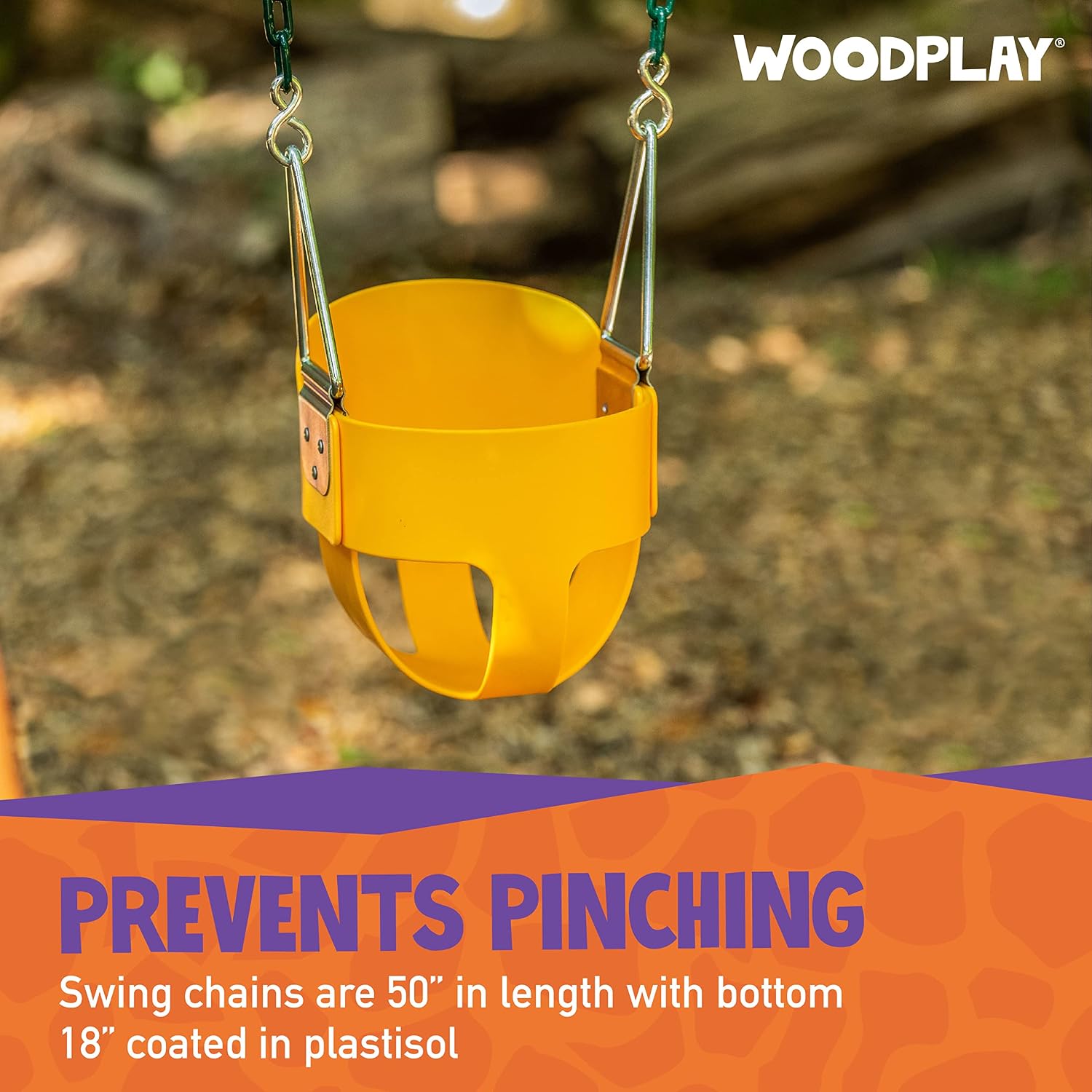 Jack & June Yellow High Back Full Bucket Playset Toddler Swing with Plastisol-Coated Chains