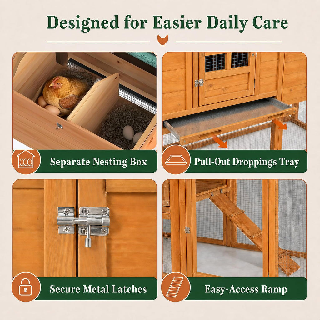 80" Chicken Coop with Run, Predator-Proof Wooden Hen House for 2-4 Chickens, Waterproof Outdoor Poultry Cage with