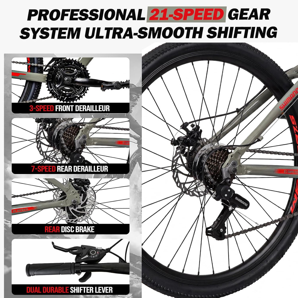 27.5" Mountain Bike for Adults Men & Women, 21-Speed MTB Bicycle with Aluminum Frame, Full Suspension, Dual Disc