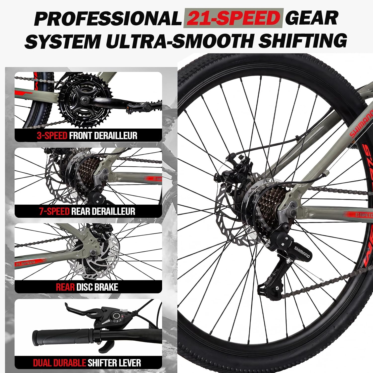 27.5" Mountain Bike for Adults Men & Women, 21-Speed MTB Bicycle with Aluminum Frame, Full Suspension, Dual Disc