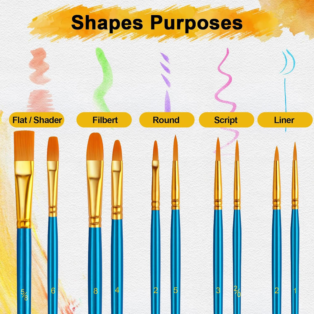 Acrylic Paint Brushes Set, 50Pcs Round Pointed Tip Artist Paintbrushes for Acrylic Painting Oil Watercolor Canvas