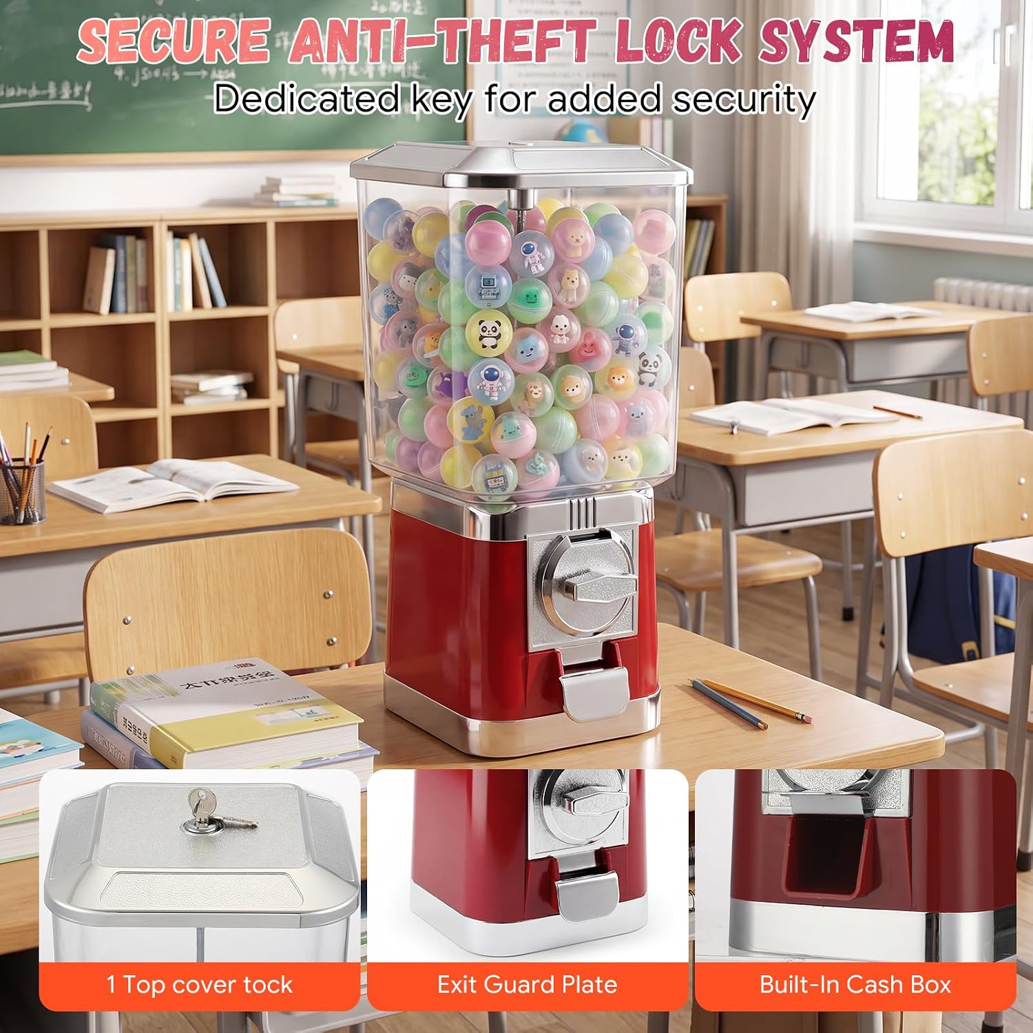 31 Pcs Classroom Gumball Prize Machine with Empty Balls 17 x 7.8 x 7.8 Inches Teacher Student Classroom Token Reward