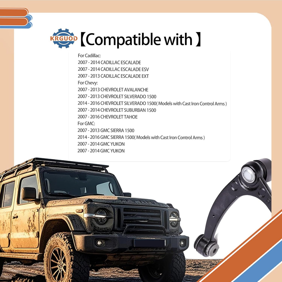 Front Upper Driver & Passenger Control Arms w/Ball Joint for 2007-2014 Chevy GMC Silverado Sierra Suburban 1500 Avalanche Yukon Tahoe Cadillac Escalade ESV K80669 K80670-2pcs