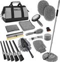 Car Wash Kit, 62'' Car Washing Brush with Long Handle, Extendable Car Wash Brush Mop with 2-in-1 Windshield Squeegee