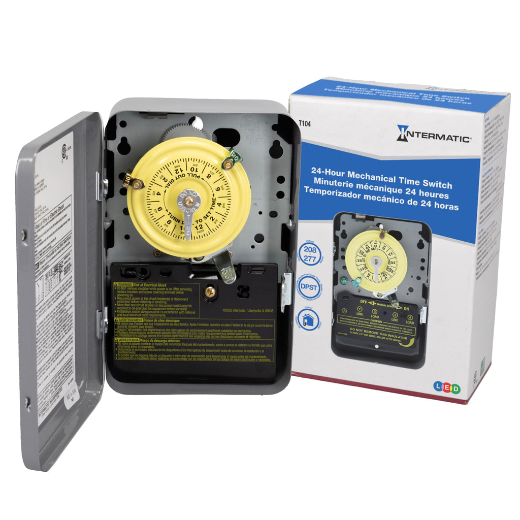 T104 24-Hour Mechanical Timer Switch, 208-277V DPST, Indoor