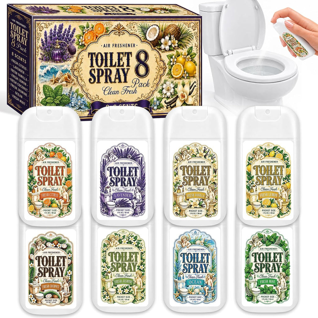 Travel Size Toilet Spray, Bathroom Odor Deodorizer, 8 Pack, 8 Scents