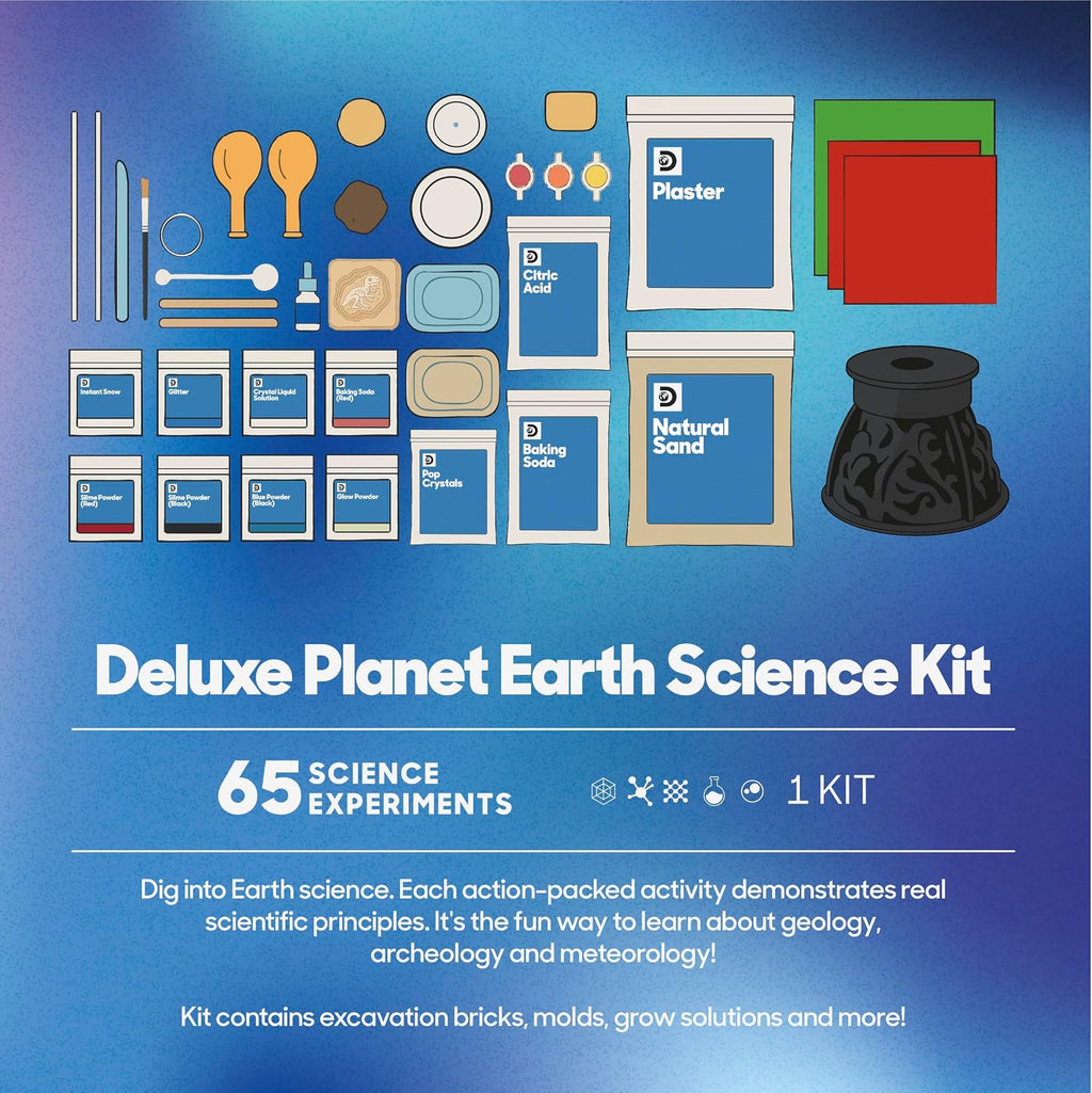 Planet Earth Science Kit – 65 Experiment STEM Lab for Kids| Includes DIY Volcano, Tornado, Fossils, Crystals, &