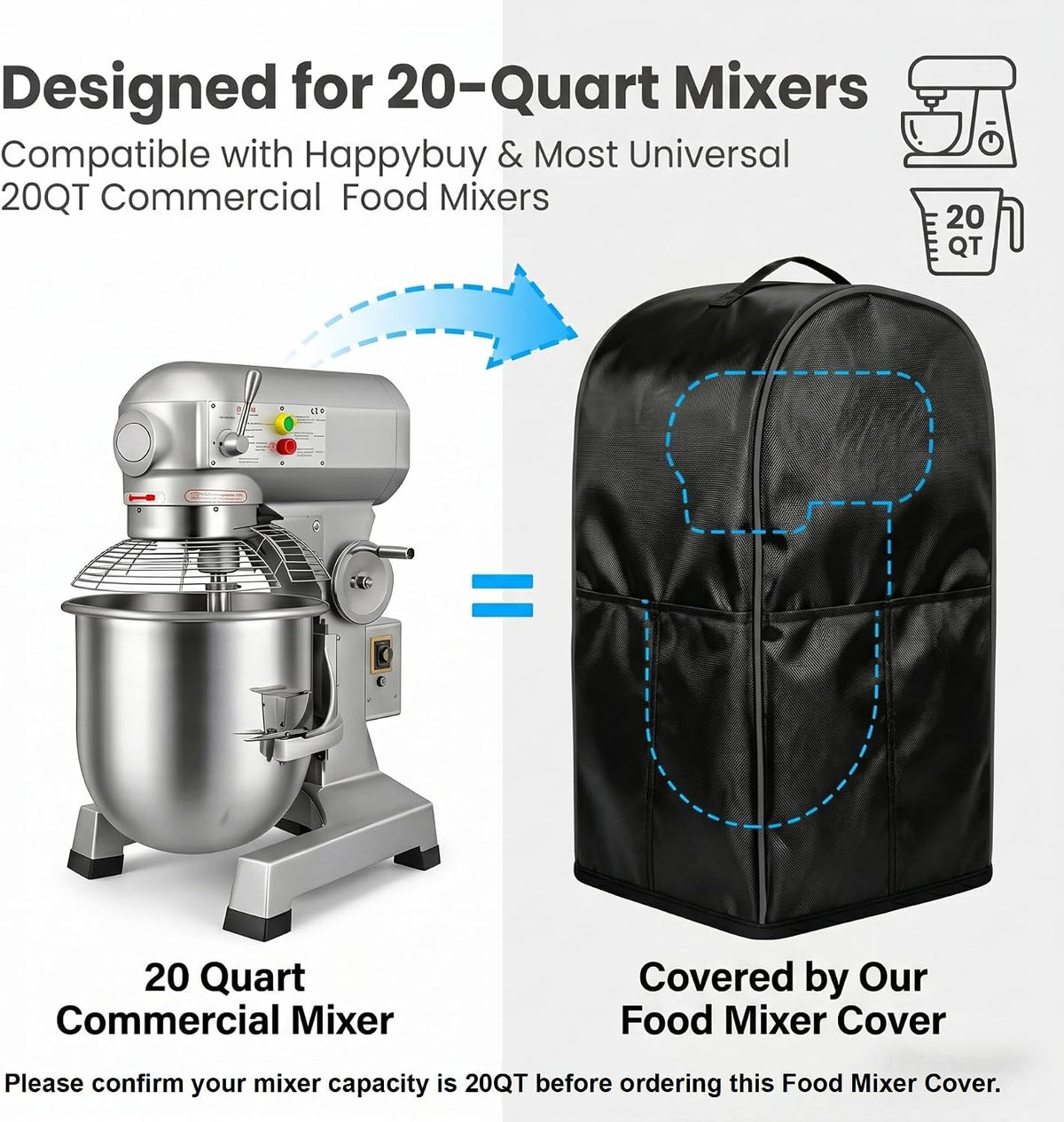 20quart black commercial vertical mixer cover with top handle
