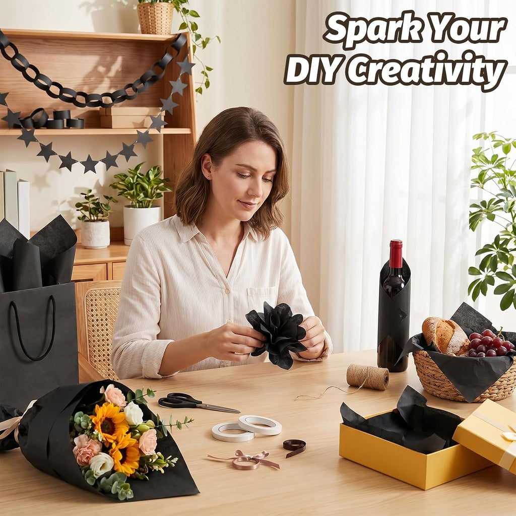 150 Sheets Black Tissue Paper Bulk 14x20 Inch
