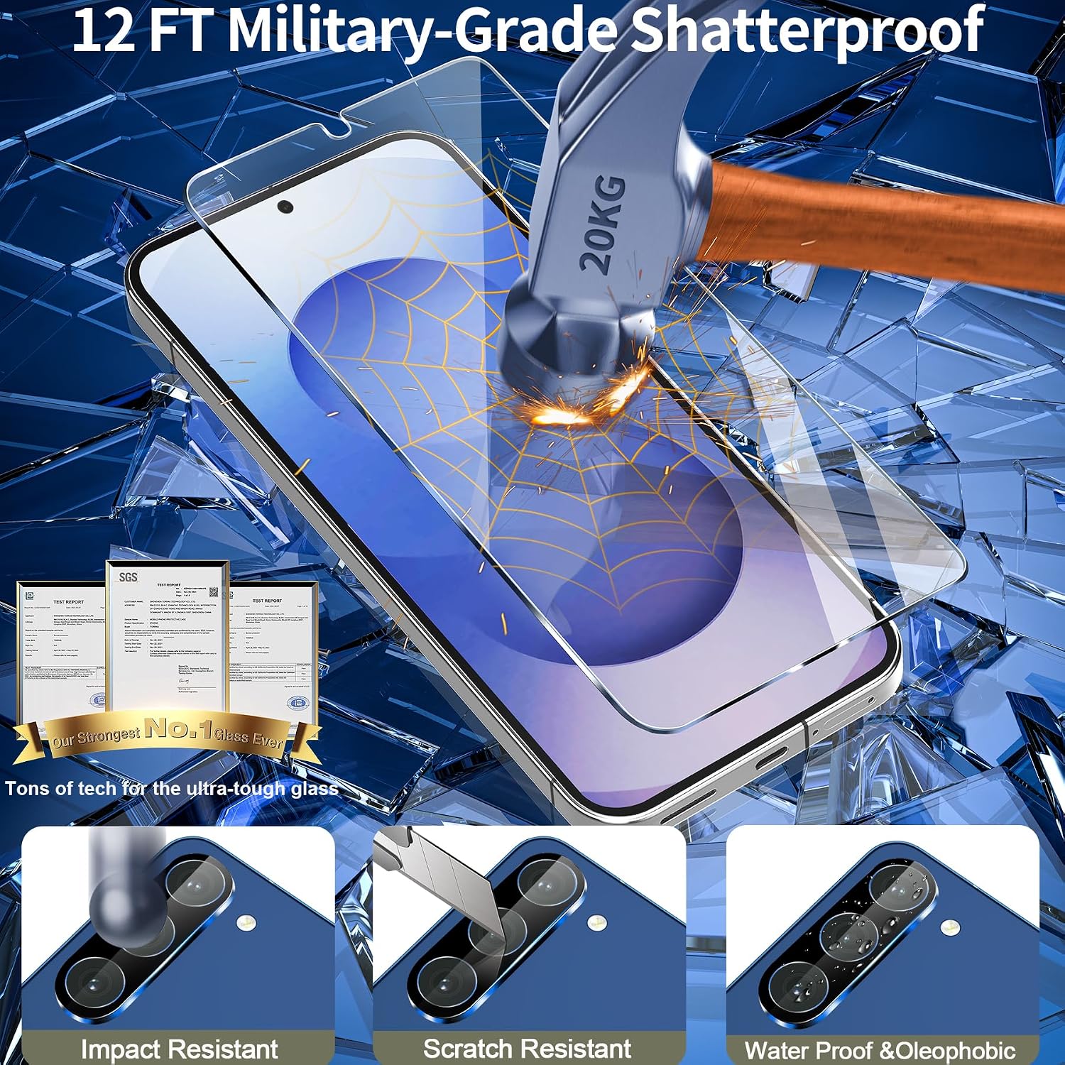 [3+3 Pack] Pack Galaxy A17 5G Screen Protector, HD Clear Tempered Glass, Fingerprint Unlock, 3D Curved, Scratch