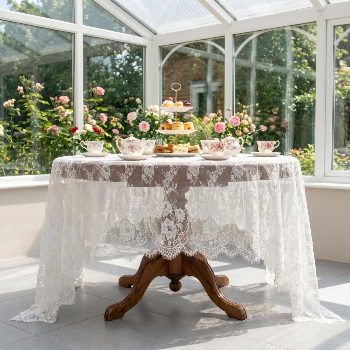 Lace Tablecloth Rectangle 60x120 White, for Wedding Party Dining