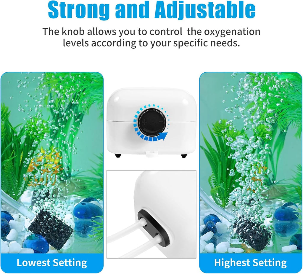 Aquarium Air Pump for 20-210 Gallon Tank, Fish Air Bubbler, Hydroponic Oxygen Aerator with Stones, Airline Tubing
