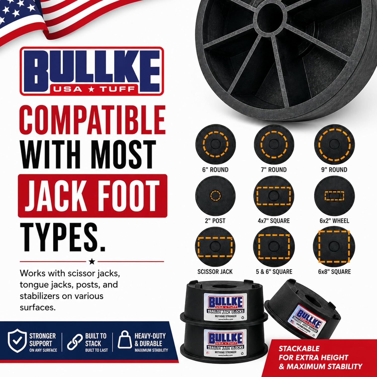 Trailer Jack Blocks 4-Pack, USA-Made Heavy Duty RV Leveling Blocks, Stabilizing Jack Pads for Camper, 5th Wheel