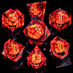 RPG Resin Dice Gazes Eye Dice Red Liquid Core Flaming RPG Sharp Edged Dice Set with Gift Box, Polyhedral RPG Dice