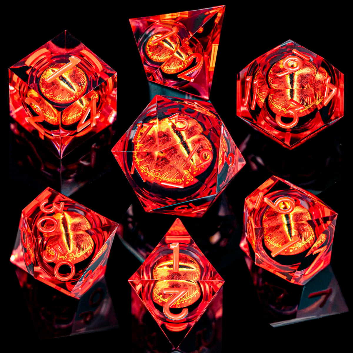 RPG Resin Dice Gazes Eye Dice Red Liquid Core Flaming RPG Sharp Edged Dice Set with Gift Box, Polyhedral RPG Dice