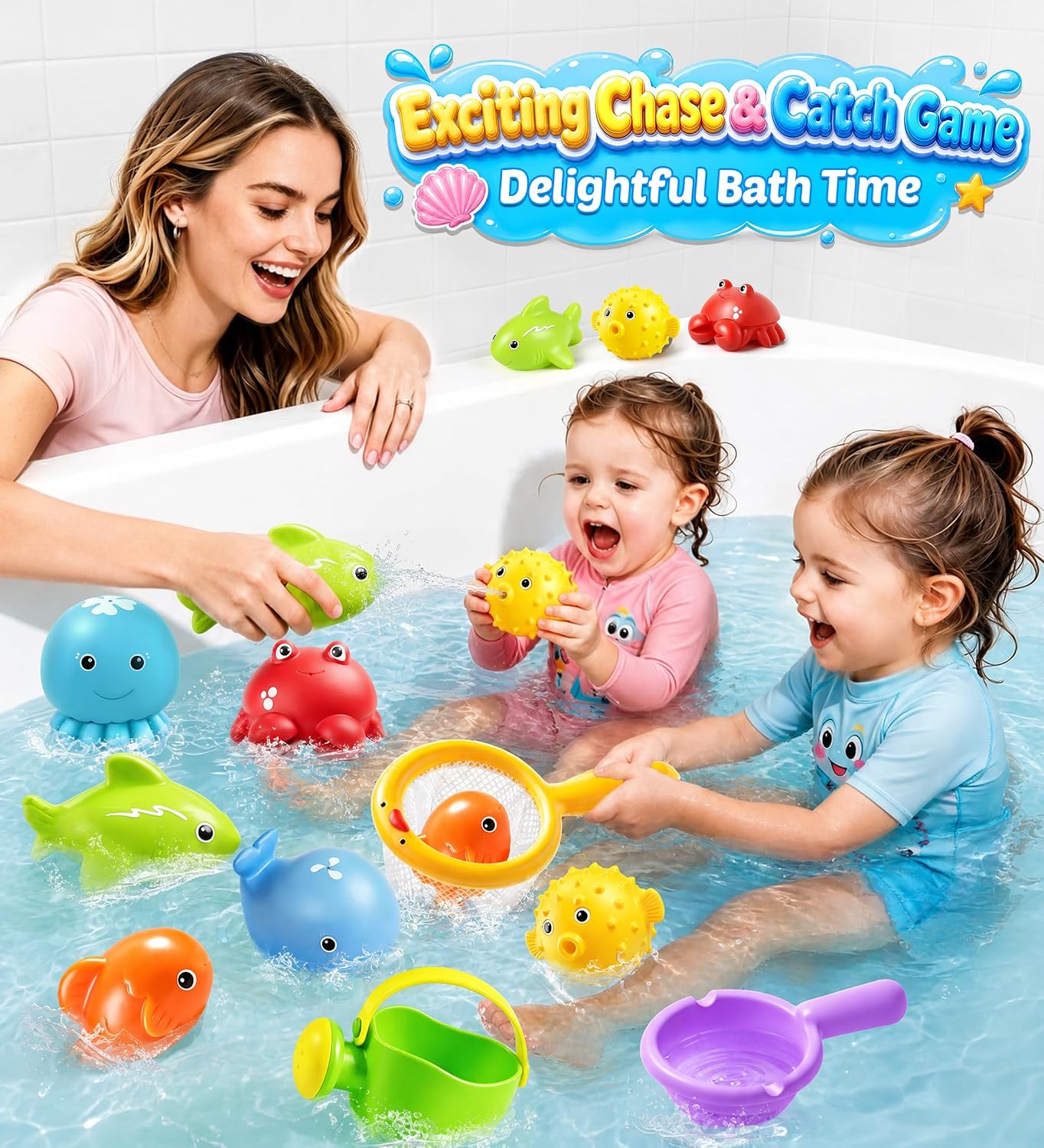 Baby Bath Toys for Kid, Squeezable Bathtub Toys Water Pool Toy for Toddlers | 10PCS Floating Pool Toy for Toddlers