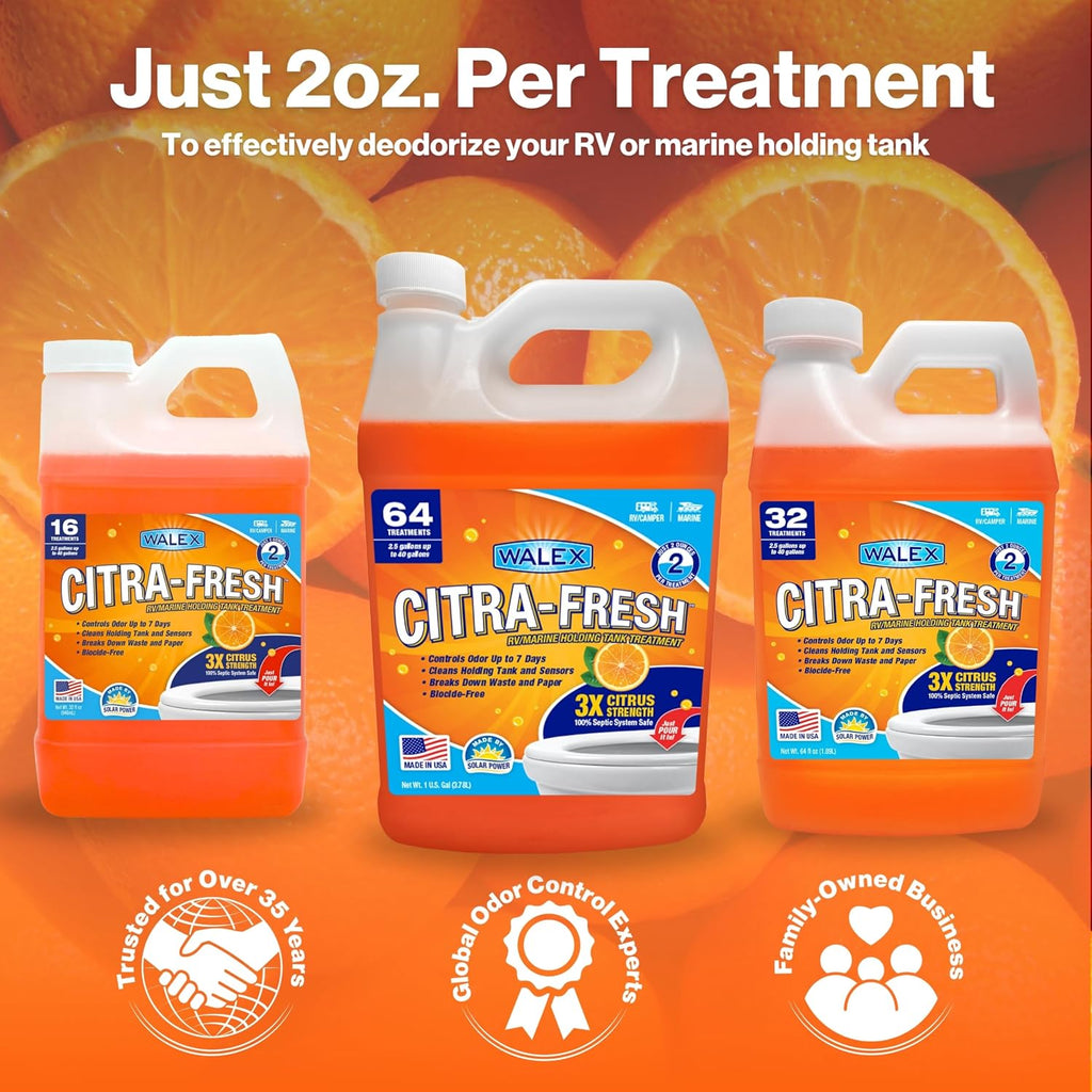 Citra-Fresh Liquid RV Toilet Treatment - Citrus Scent, 32 oz | Controls Black Tank Odors Immediately; Fresh Citrus