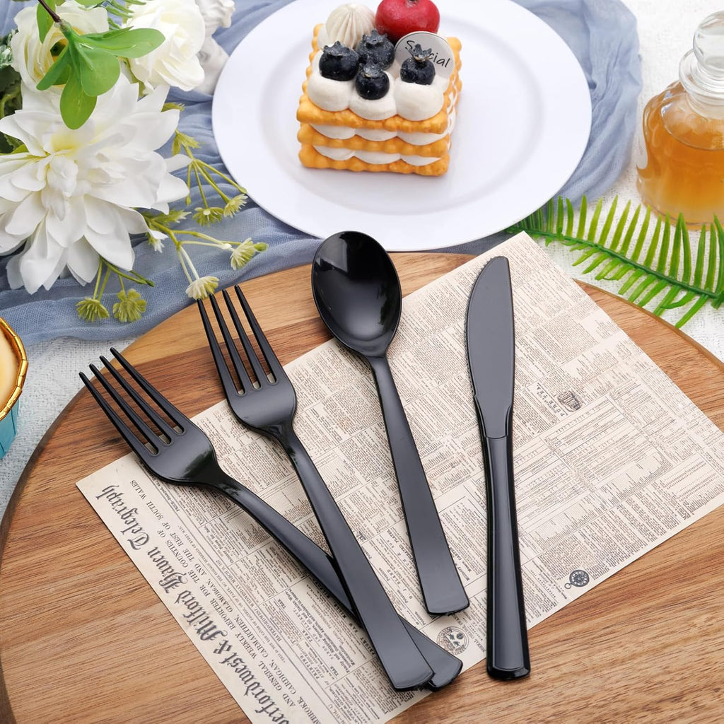 360pcs Heavy Duty Black Plastic Silverware Set for Weddings