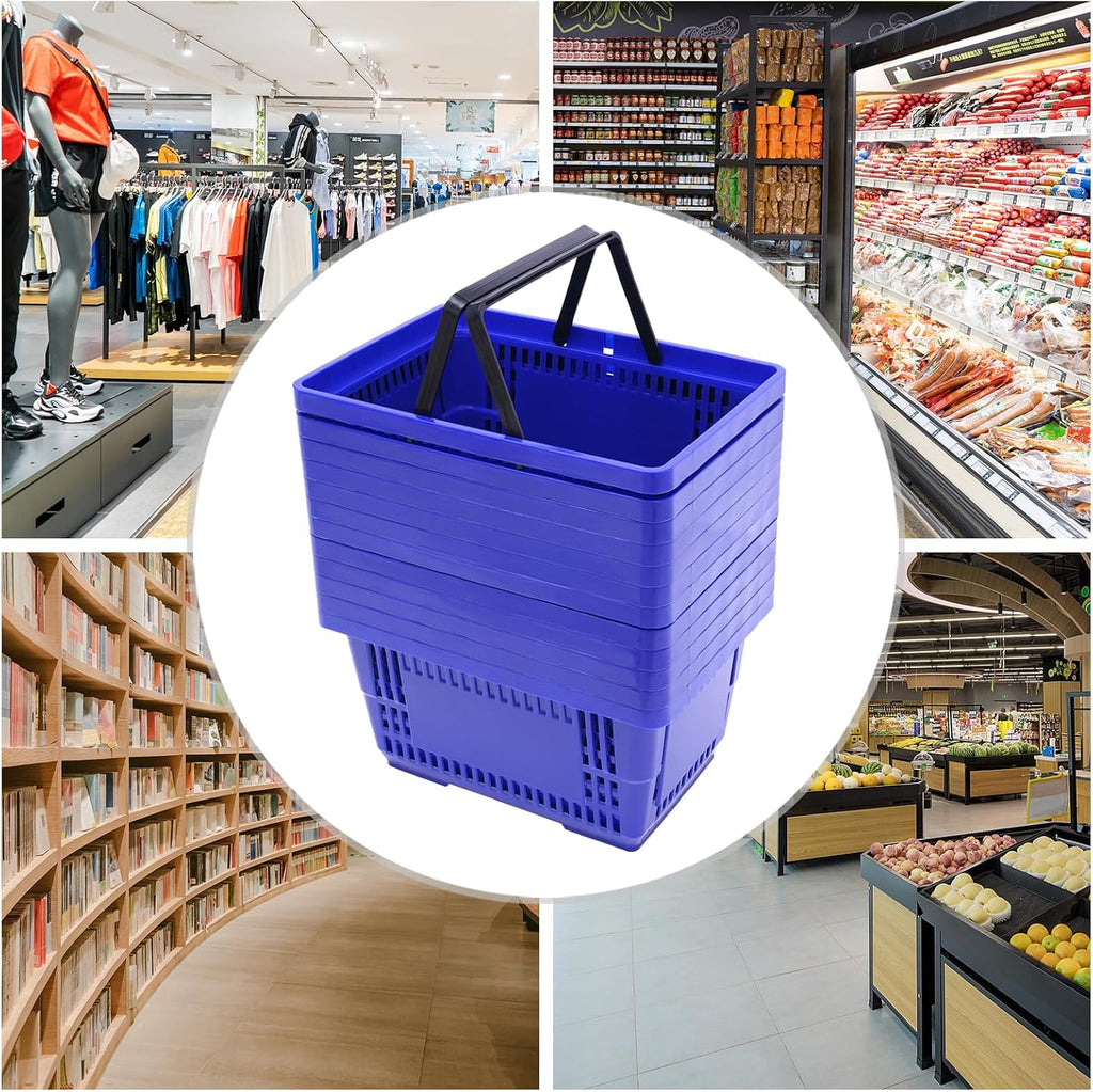 Plastic Shopping Baskets With Handles,18L Storage Baskets For Supermarket, Retail Store, Grocery, Home Organization