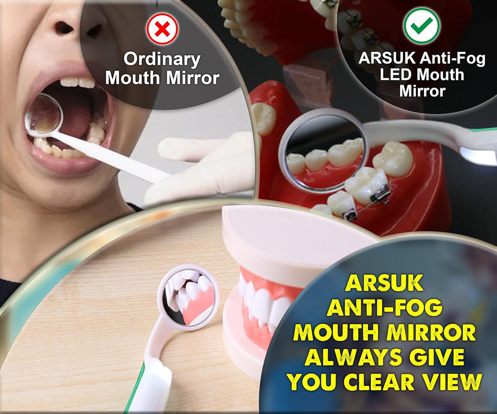 Dental Mirror for Teeth with LED Light – Dentist Mirror for inside Mouth, Gums & Tongue – Anti-Fog Reusable Mouth