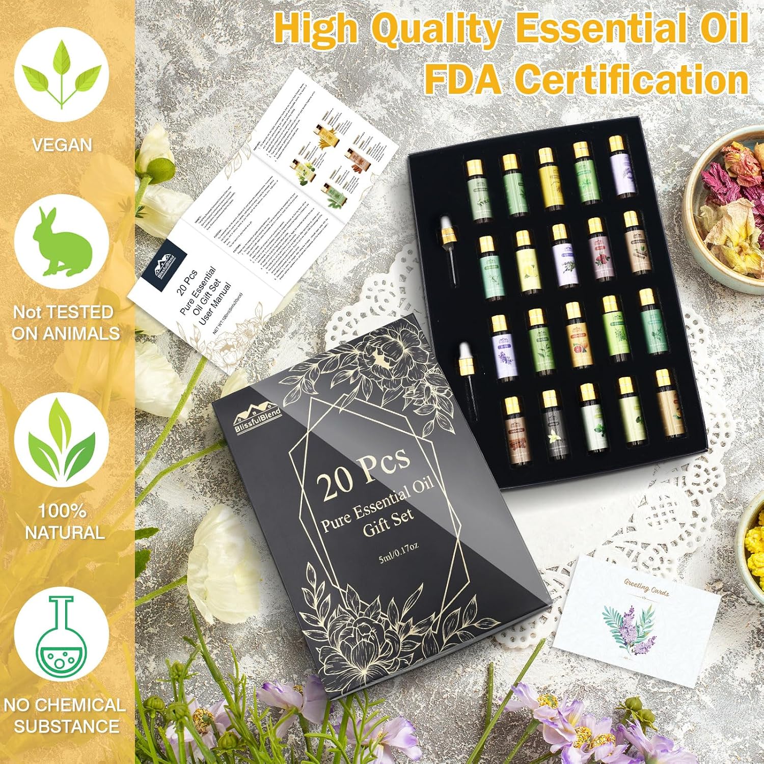 Pure Essential Oils for Diffuser for Home & Hotel, 20 PCs x 5ML (0.17oz) | Fragrance Oils for Candle & Soap Making