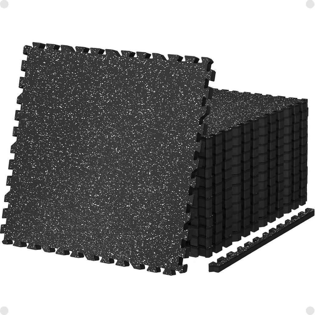 0.79in Thick 48 Sq Ft Exercise Equipment Mats, 12 Tiles Upgraded Rubber Top with High Density EVA Foam, Large