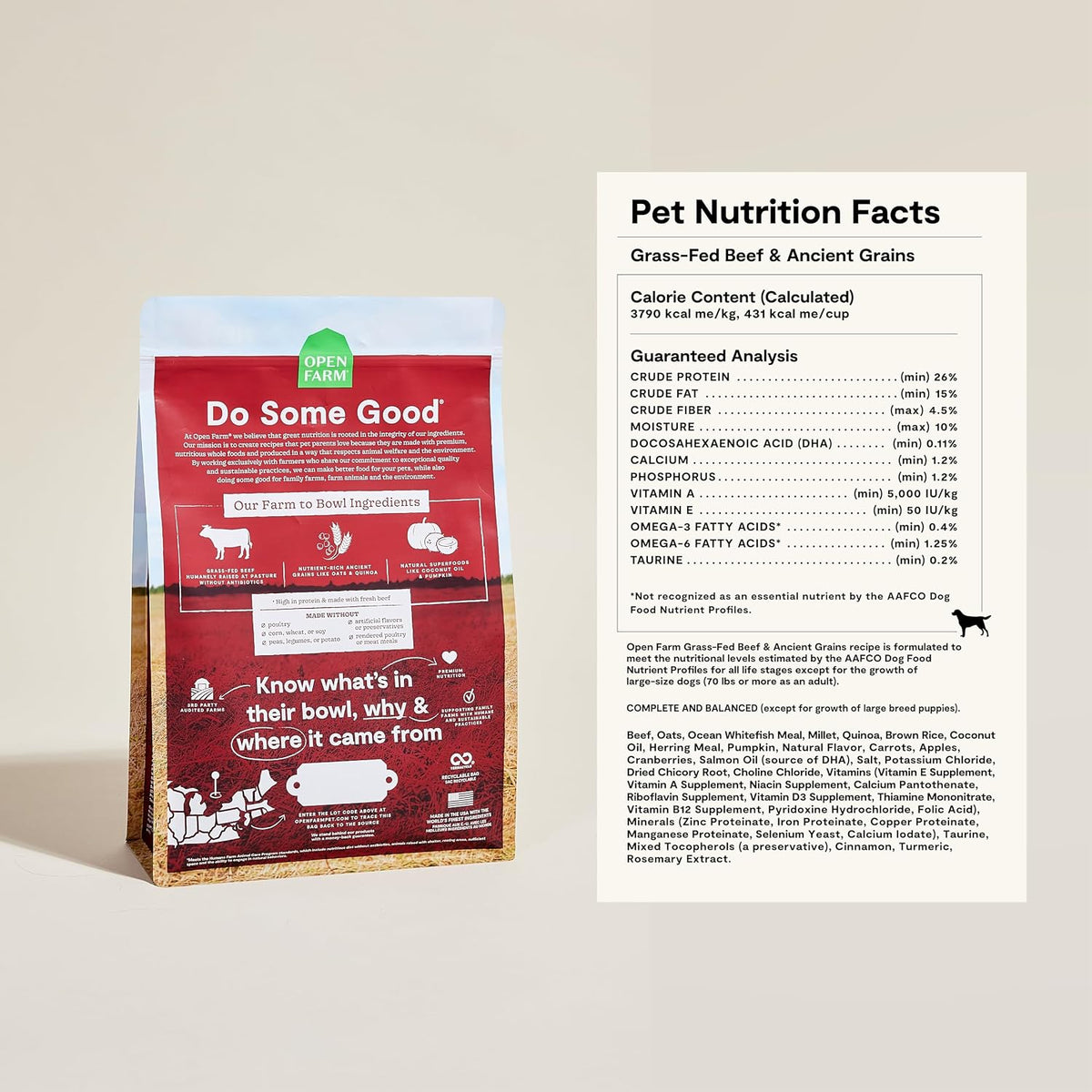 Ancient Grains Dry Dog Food, Grass-Fed Beef Kibble, 4lb Bag